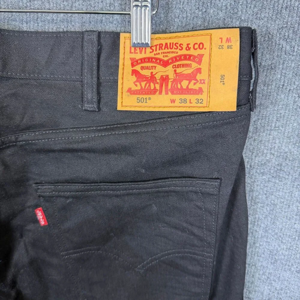 Levis 501 Mens Jeans 38x32 Black Original Fit Button Fly Straight Leg Denim